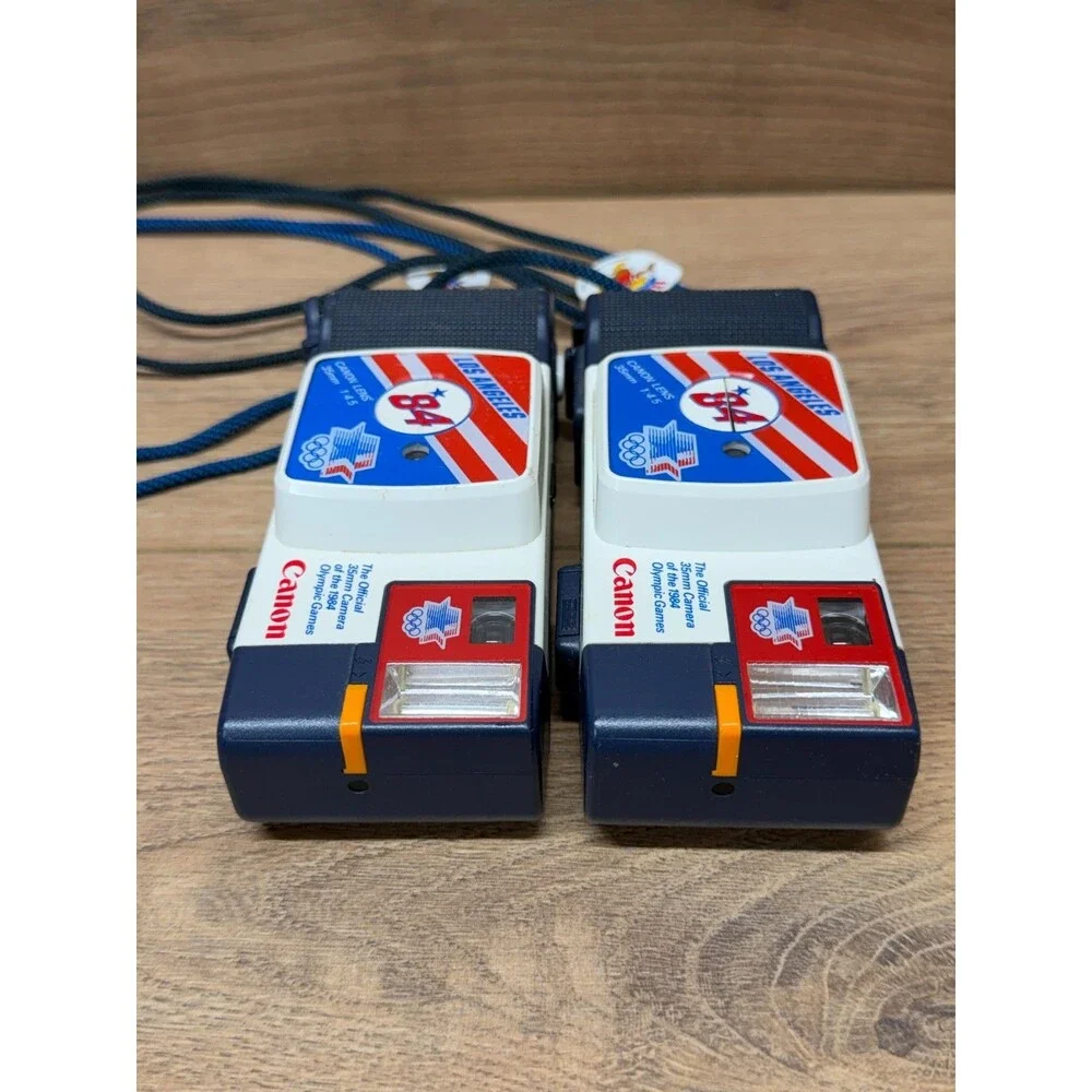 Pair of Canon Snappy '84 35mm Film Cameras LA Olympic 1984 Japan